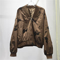 Embellished Bomber Jacket Women's Sequin Floral Zip-Up Coat