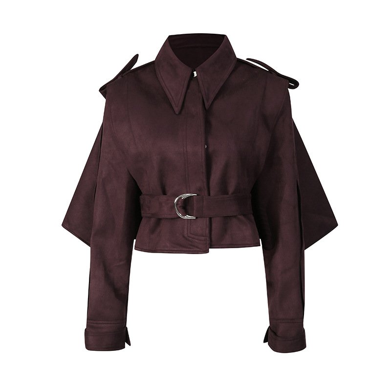 Cropped Trench Jacket Women's Belted Cape Sleeve