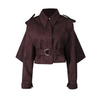 Cropped Trench Jacket Women's Belted Cape Sleeve