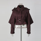 Cropped Trench Jacket Women's Belted Cape Sleeve