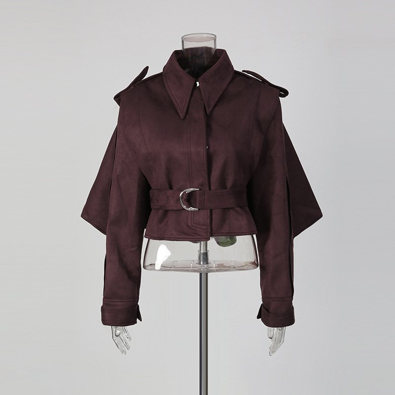 Cropped Trench Jacket Women's Belted Cape Sleeve