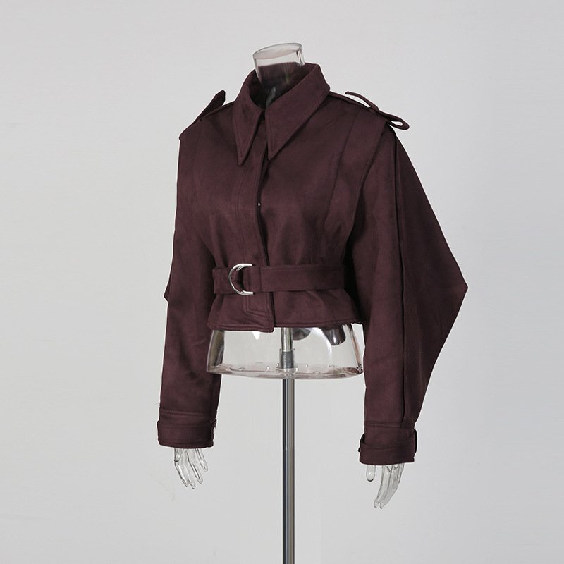 Cropped Trench Jacket Women's Belted Cape Sleeve