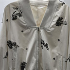Embellished Bomber Jacket Women's Sequin Floral Zip-Up Coat