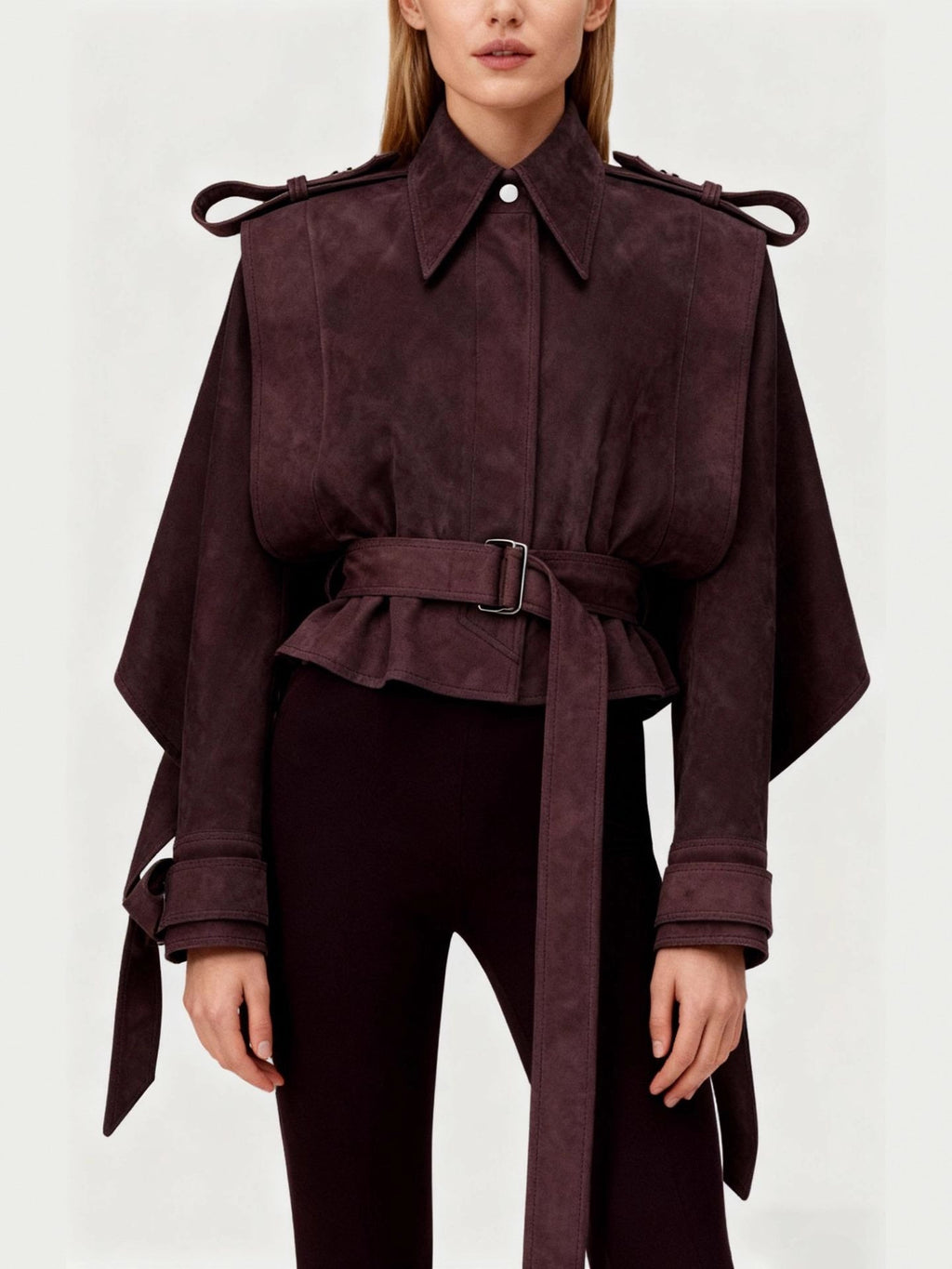 Cropped Trench Jacket Women's Belted Cape Sleeve