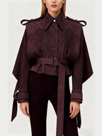 Cropped Trench Jacket Women's Belted Cape Sleeve
