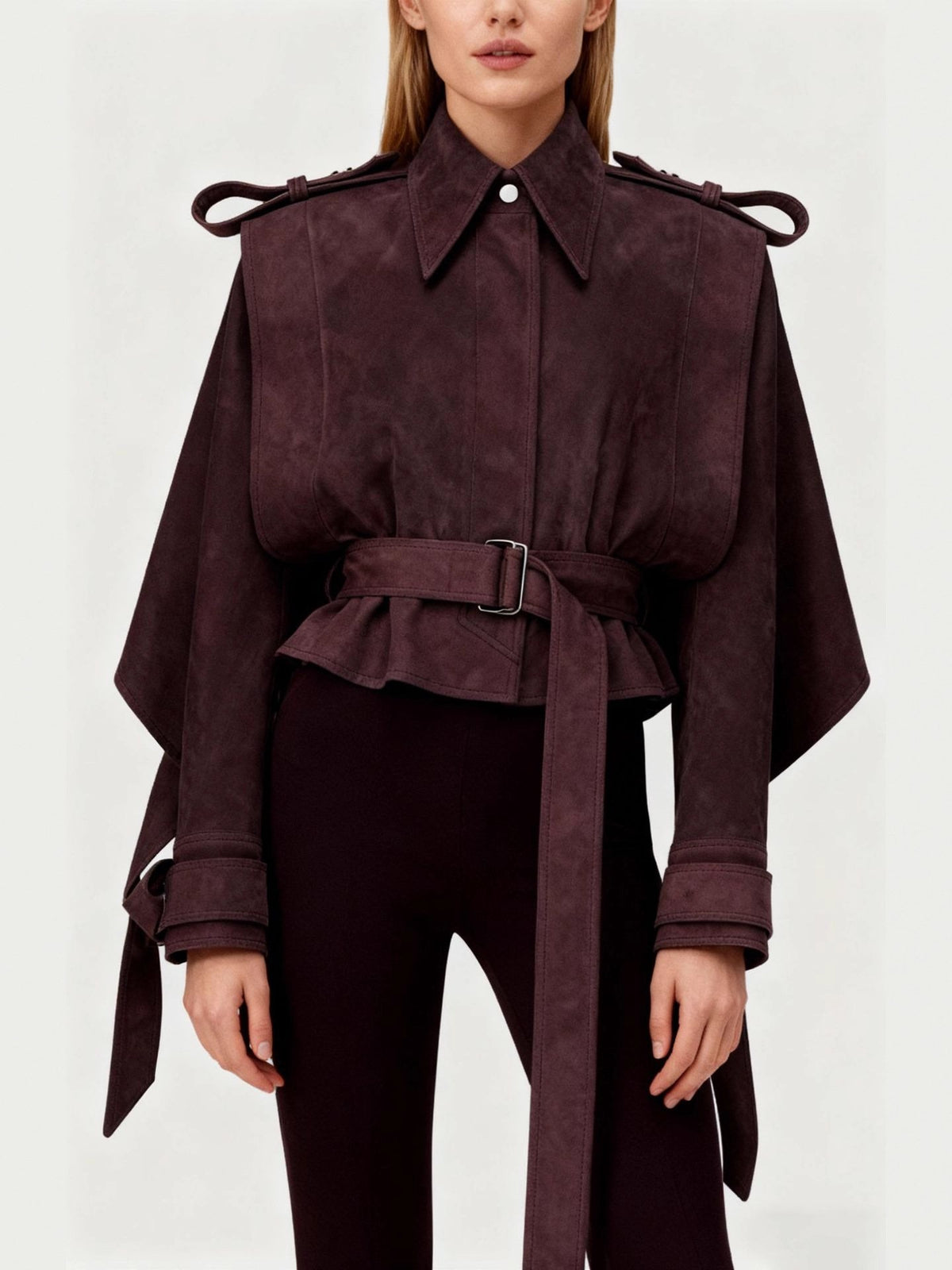 Cropped Trench Jacket Women's Belted Cape Sleeve