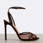 Suede Mesh Sandals Women's Strappy Stiletto Heels | Trendy Evening Shoes - Styeenigma