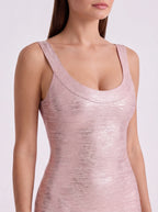 Slinky Metallic Bodycon Maxi Dress | Women's Sleeveless U-Neck Stretchy Evening Gown