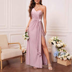Dusty Pink One Shoulder Satin Dress Wedding Guest Formal Party - Styeenigma