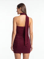 Burgundy Crystal Rhinestone Halter Mini Dress back
