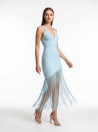 V-Neck Sleeveless Fringe Midi Dress | Beach Vacation Cover-Up & Summer Party Dress