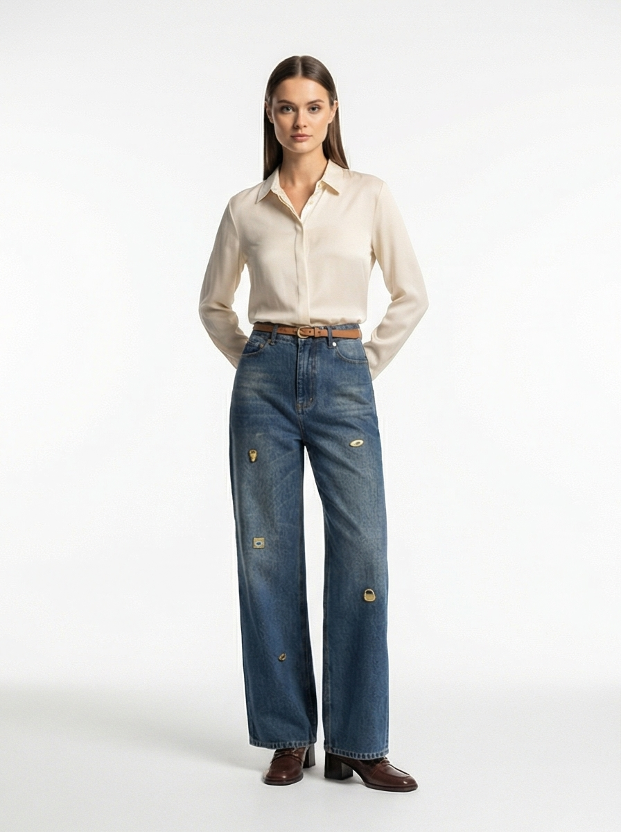 Vintage Wide-Leg Jeans for Women – Retro Loose Fit, Blue Denim Pants