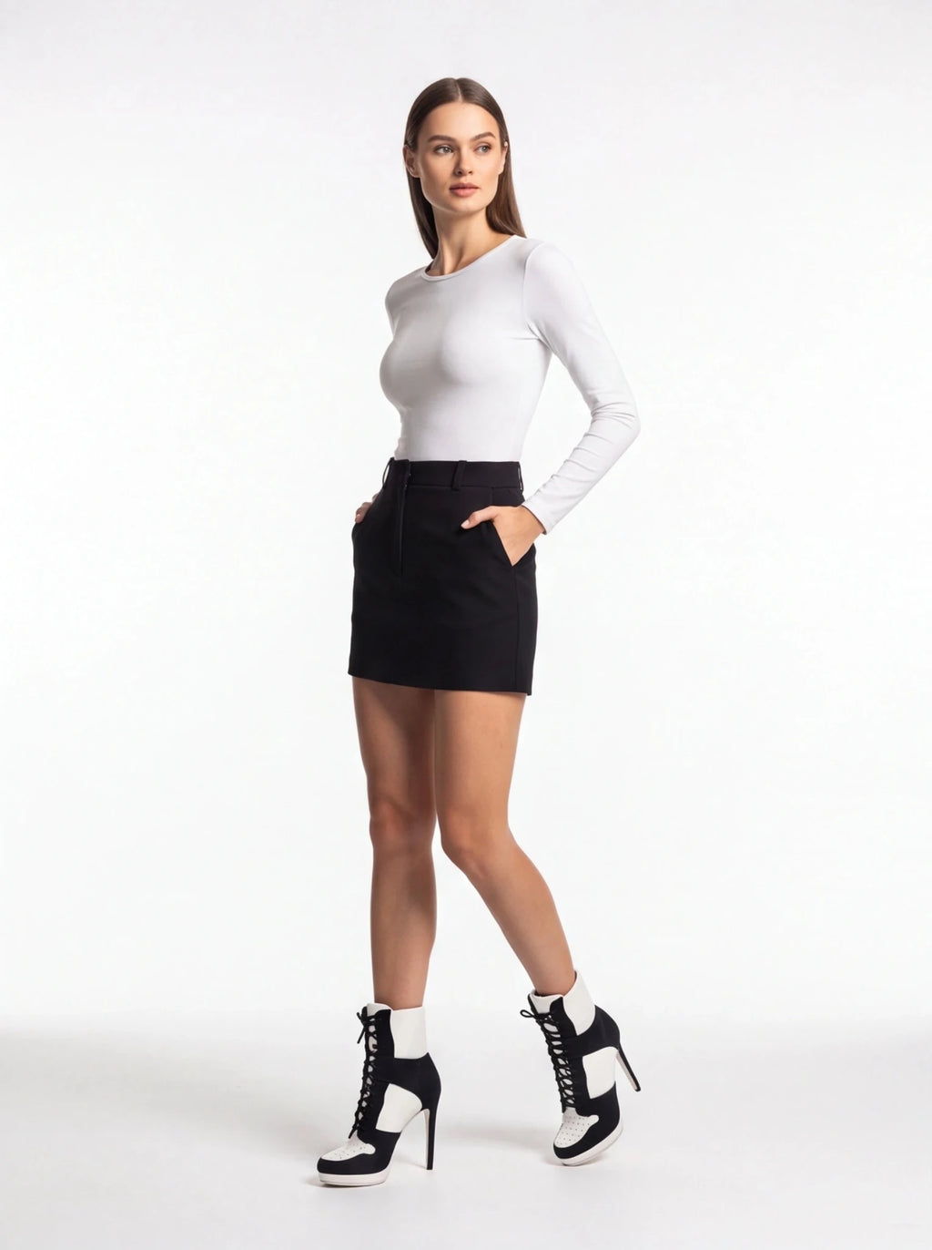 Black & White High Heel Ankle Boots - Sexy Platform Lace Up Stiletto Booties for Women - Styeenigma
