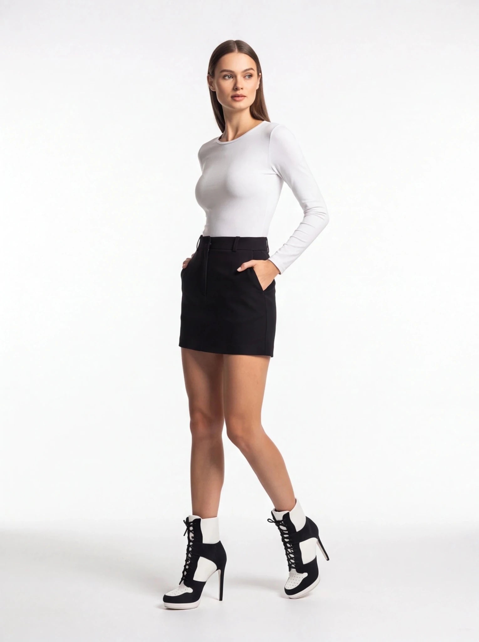 Black & White High Heel Ankle Boots - Sexy Platform Lace Up Stiletto Booties for Women - Styeenigma
