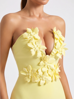 halter neck evening gown
-3D flower formal dress