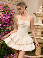 Elegant Off Shoulder Cream Mini Dress with Ruffle | Women's Party Evening Wear
