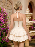 Elegant Off Shoulder Cream Mini Dress with Ruffle | Women's Party Evening Wear