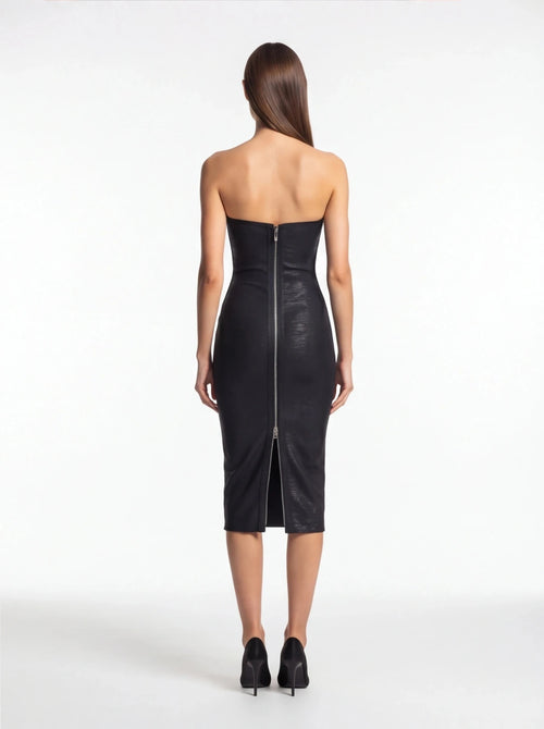Black Bandage Corset Midi Dress – Stretchy Bodycon Formal Gown - Styeenigma