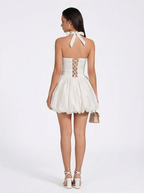 Women’s Elegant Sheer Floral Lace Mini Dress - White Party & Evening Wear