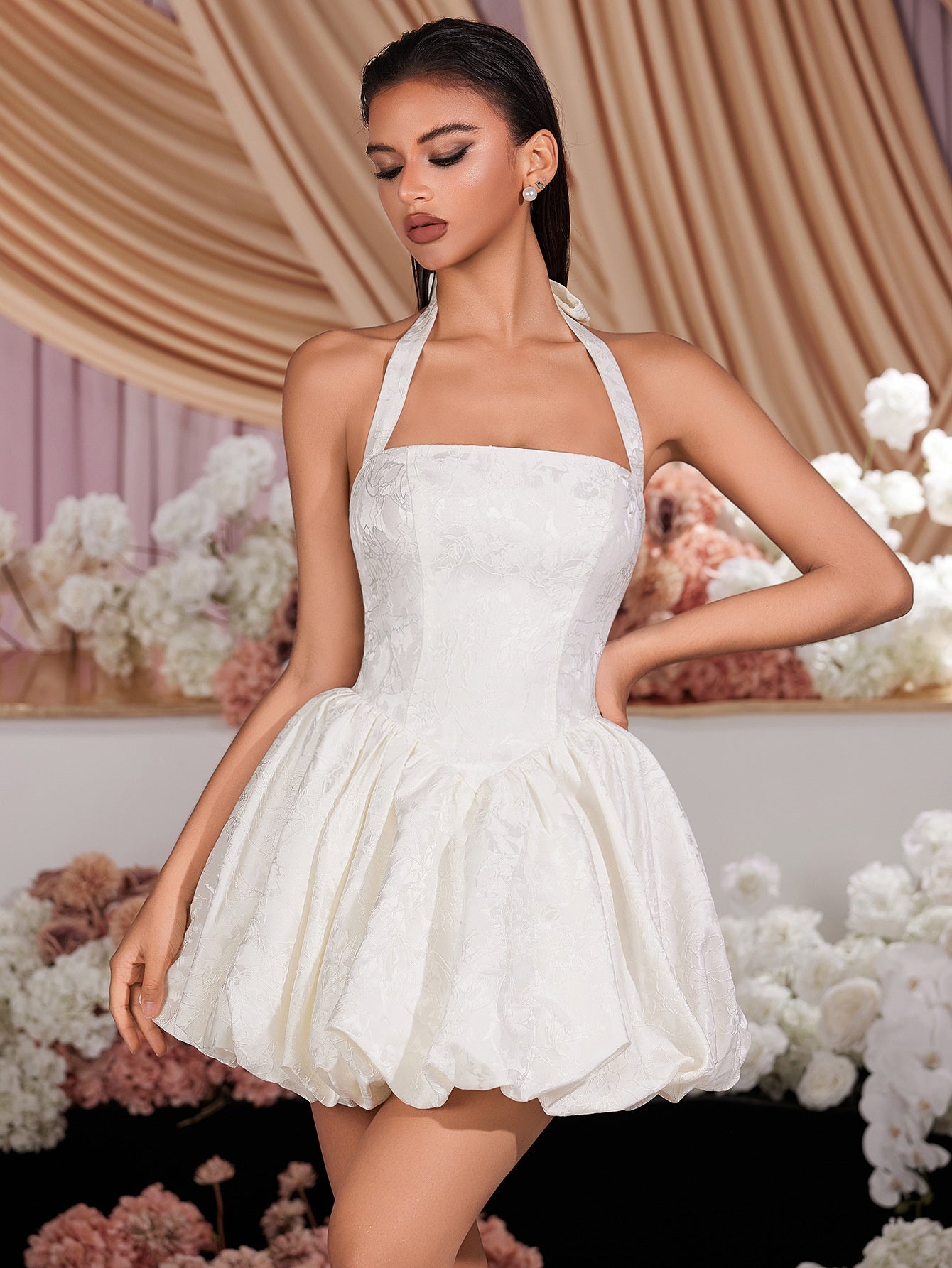 Women’s Elegant Sheer Floral Lace Mini Dress - White Party & Evening Wear