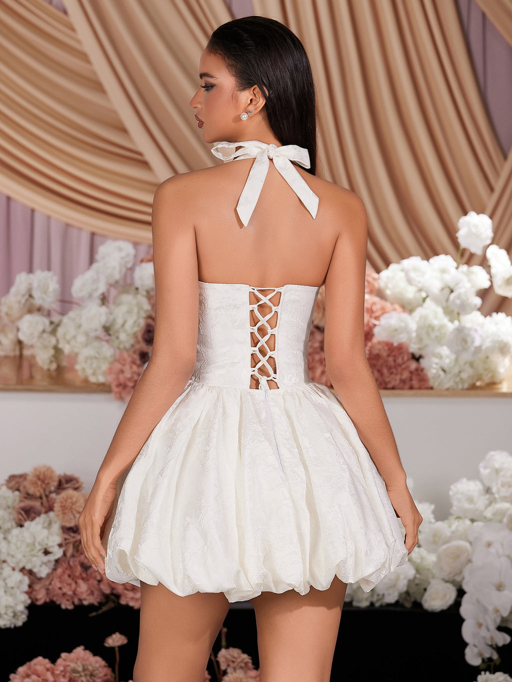 Women’s Elegant Sheer Floral Lace Mini Dress - White Party & Evening Wear