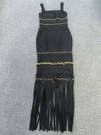 Women’s Sequin Fringe Mermaid Maxi Dress – Square Neck Sleeveless Evening Gown
