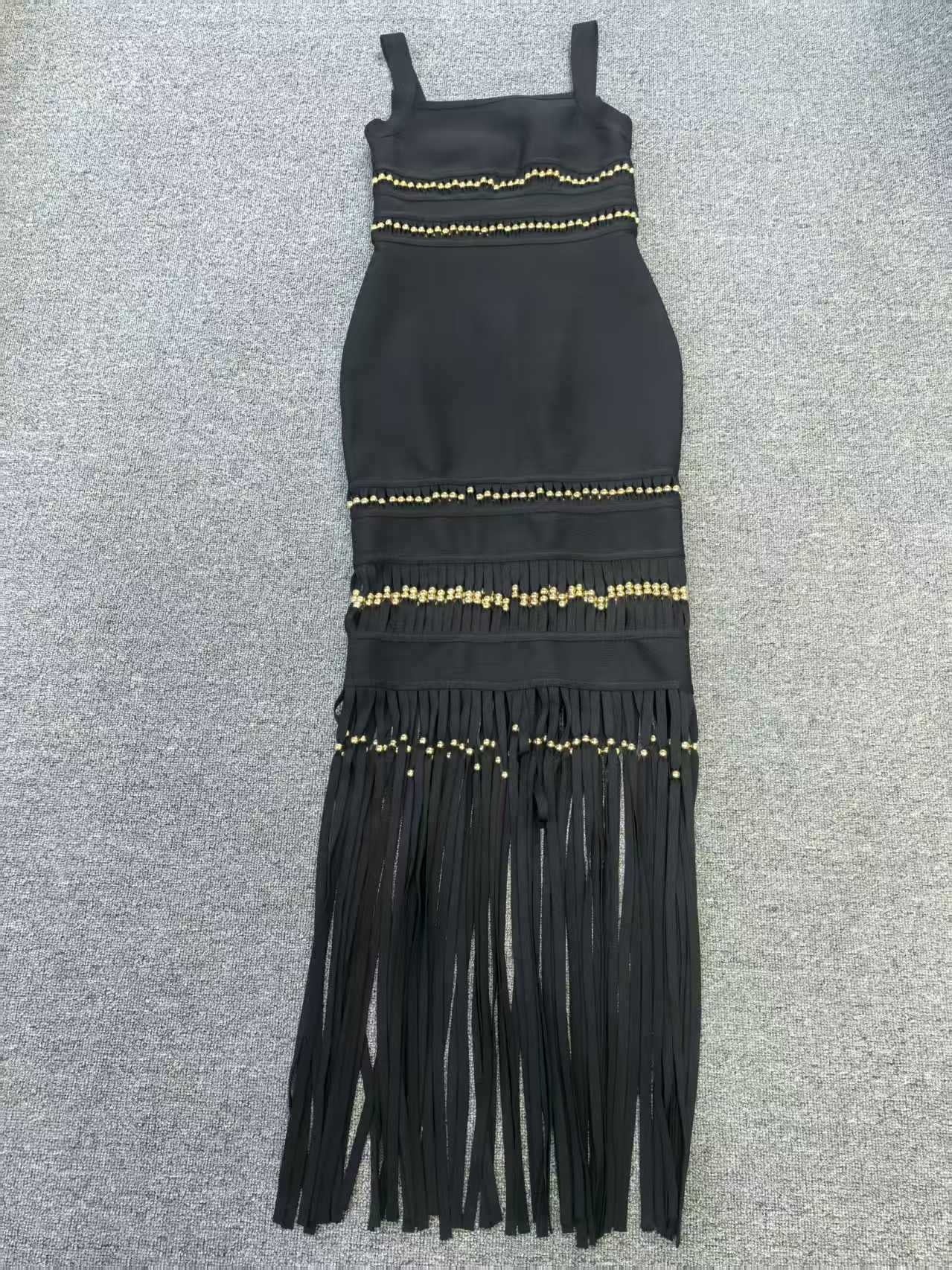 Women’s Sequin Fringe Mermaid Maxi Dress – Square Neck Sleeveless Evening Gown