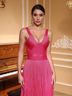 Fringe Maxi Dress – Sexy Sleeveless Body-con Gown with Cascading Tassels