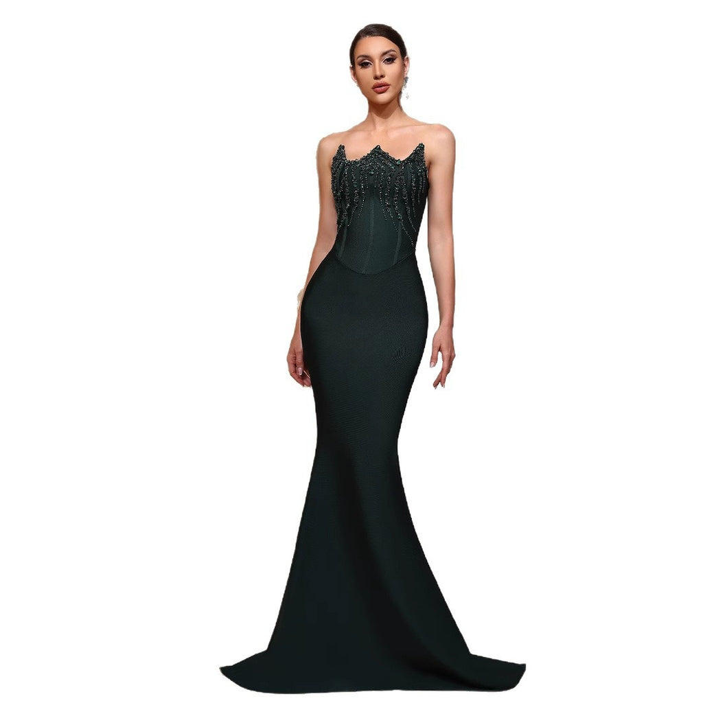 Off-Shoulder Rhinestone Mermaid Gown – Elegant Formal Evening Party Maxi Dress