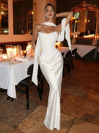 Elegant white satin evening dress for formal events and weddings