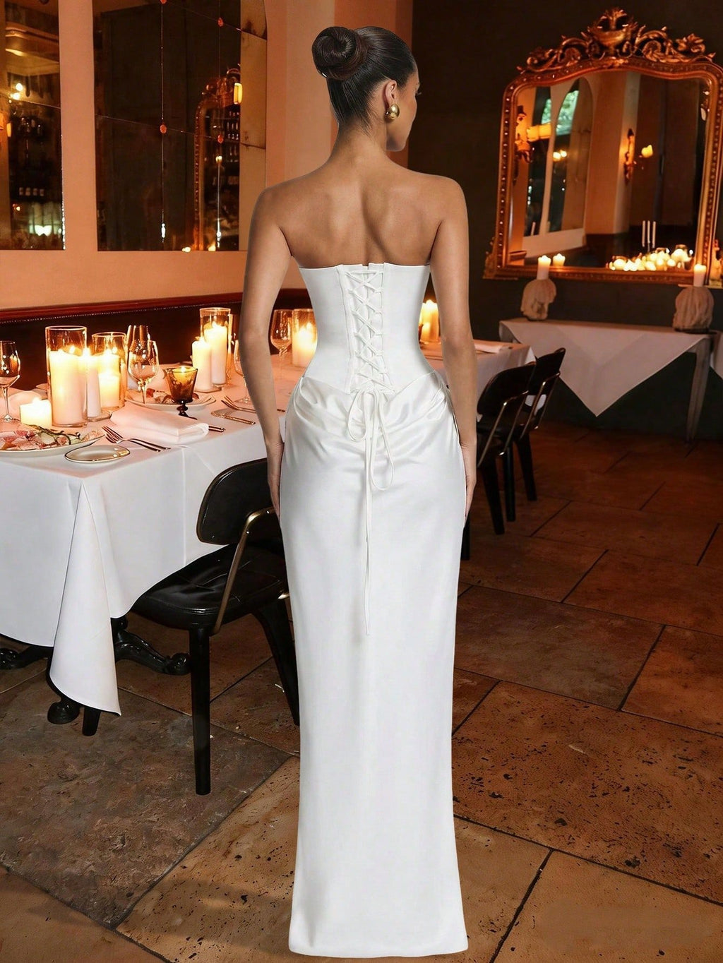 White Satin Prom Gown – Elegant Ruched Maxi Dress for Formal Events & Dinner Parties