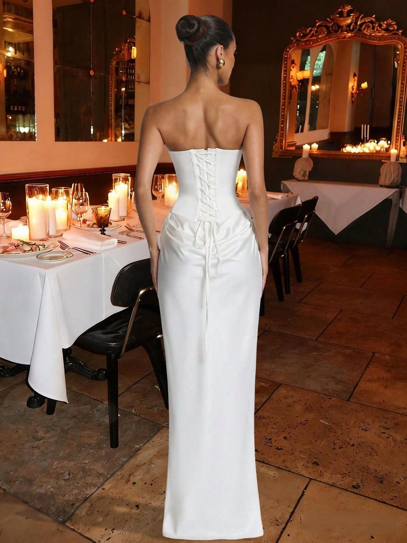 White Satin Prom Gown – Elegant Ruched Maxi Dress for Formal Events & Dinner Parties