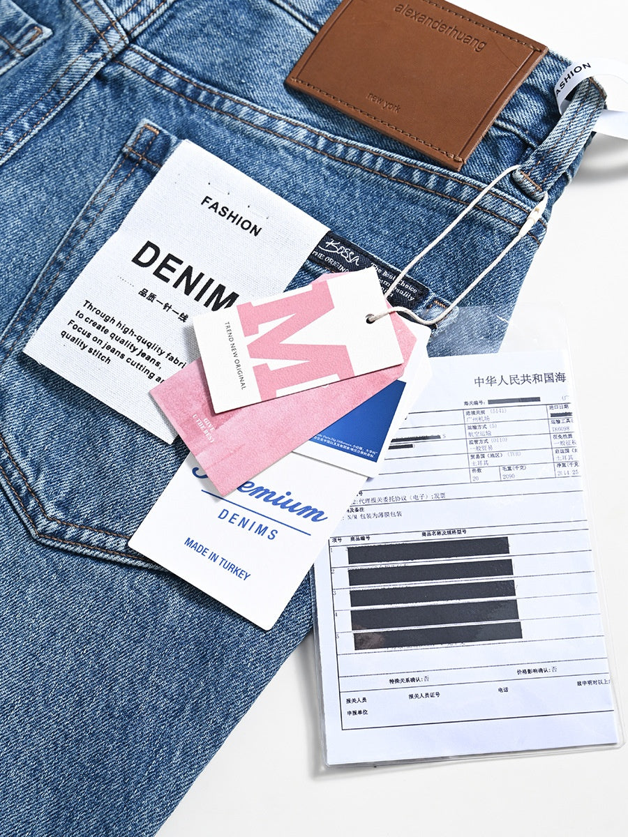 Blue High-Waisted Wide-Leg Jeans – Vintage Wash, Casual Loose Fit for Women
