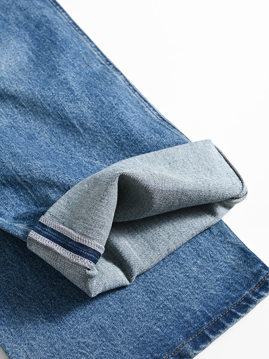 Blue High-Waisted Wide-Leg Jeans – Vintage Wash, Casual Loose Fit for Women