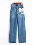 Blue High-Waisted Wide-Leg Jeans – Vintage Wash, Casual Loose Fit for Women
