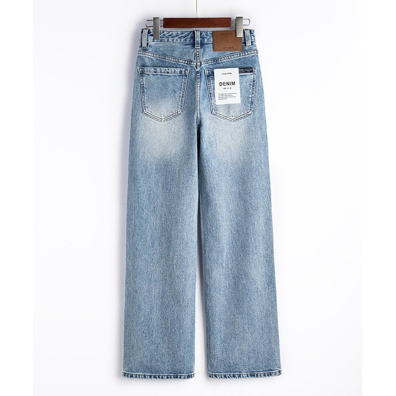 Blue High-Waisted Wide-Leg Jeans – Vintage Wash, Casual Loose Fit for Women - Styeenigma