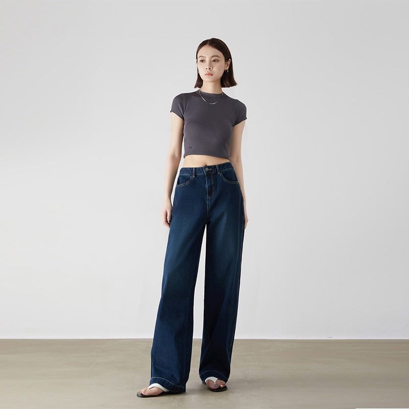 Dark Blue High-Waisted Wide-Leg Jeans – Tall & Regular Length Denim for Women
