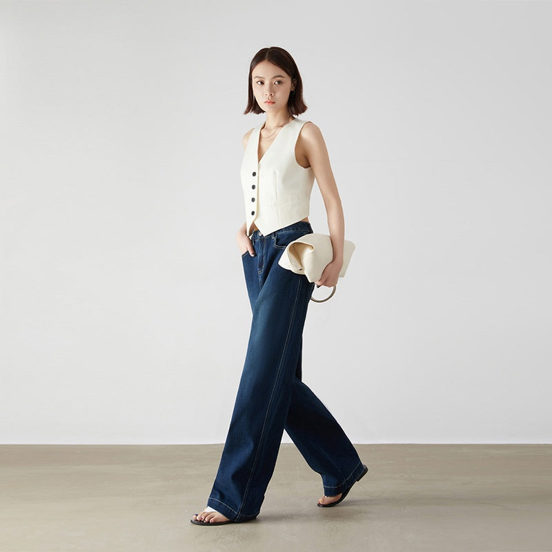 Dark Blue High-Waisted Wide-Leg Jeans – Tall & Regular Length Denim for Women