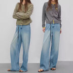 Oversized Wide-Leg Jeans – Light Blue Gradient, Drawstring Waist & Relaxed Fit