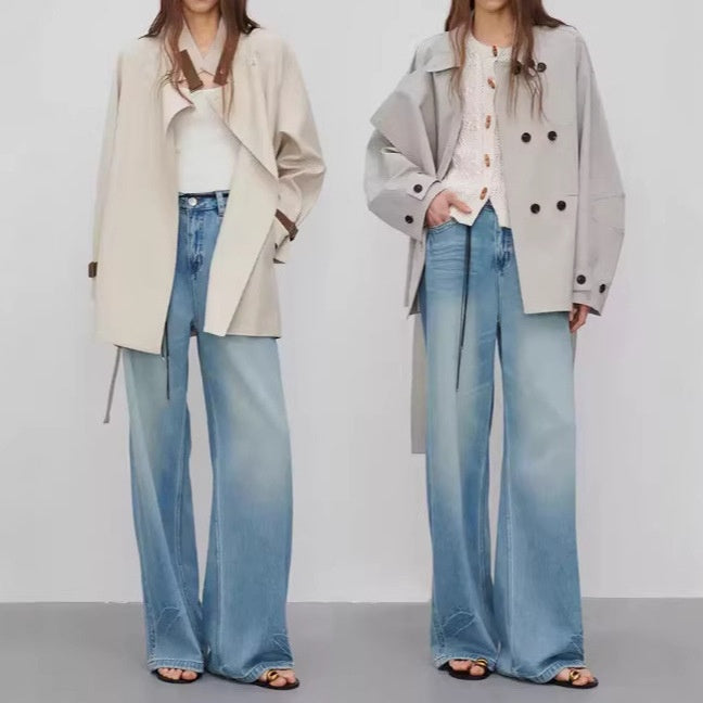 Oversized Wide-Leg Jeans – Light Blue Gradient, Drawstring Waist & Relaxed Fit
