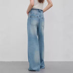 Oversized Wide-Leg Jeans – Light Blue Gradient, Drawstring Waist & Relaxed Fit