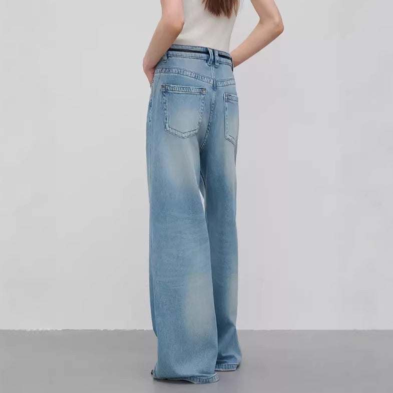 Oversized Wide-Leg Jeans – Light Blue Gradient, Drawstring Waist & Relaxed Fit