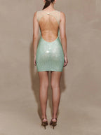 Mint Green Glitter Sequin Mini Dress – Bodycon Evening Party Gow