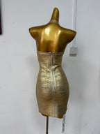 Gold Metallic Halter Mini Dress – Bodycon Party Gown