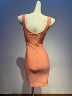 Coral Bandage Dress with Rhinestone Cutout – Stretchy Bodycon Party Gown