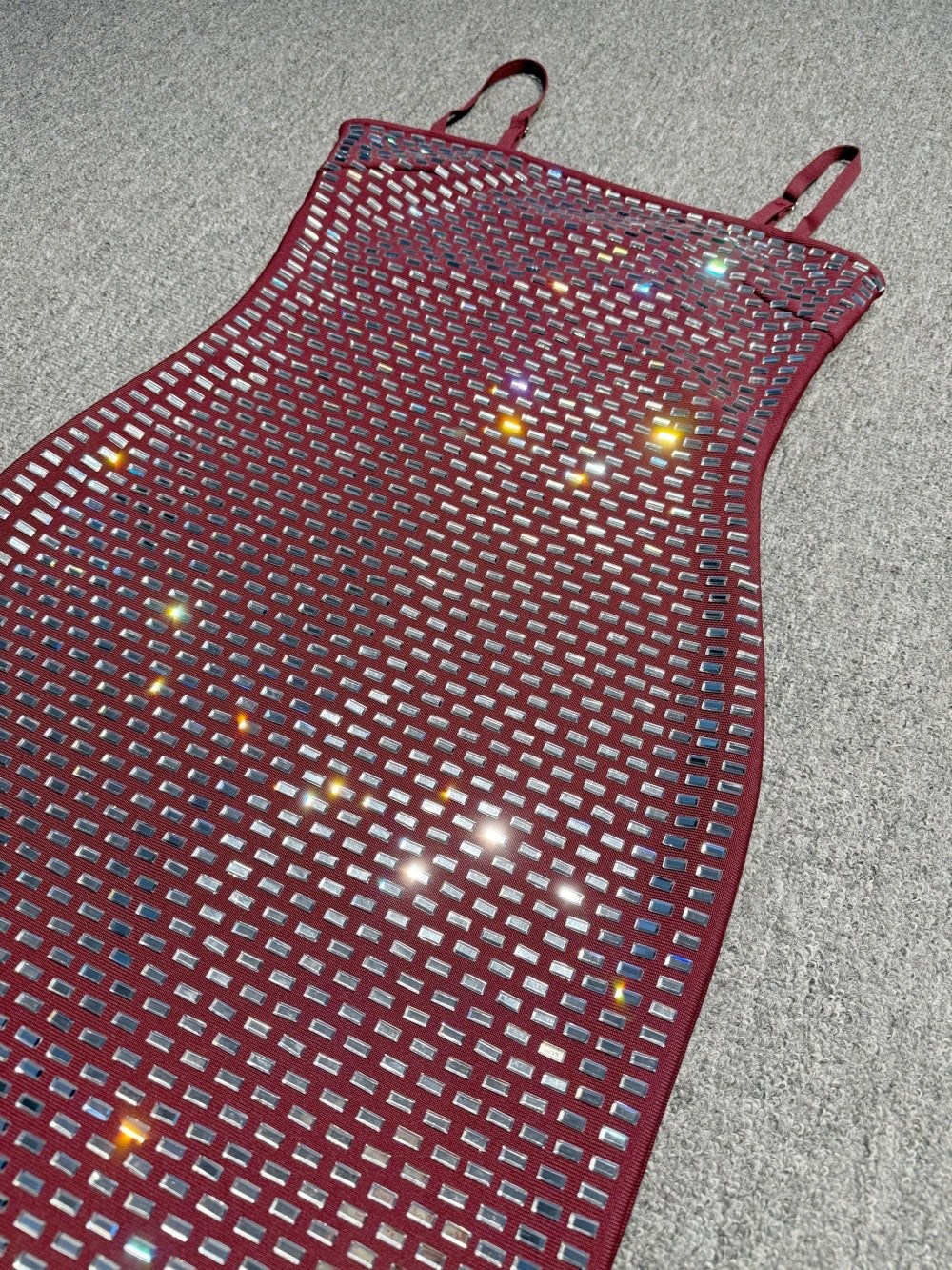 Burgundy Sequin Spaghetti Strap Bodycon Midi Dress
