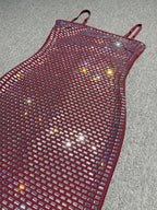 Burgundy Sequin Spaghetti Strap Bodycon Midi Dress