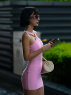Pink Halter Bodycon Mini Dress – Perfect for Party & Date Nights