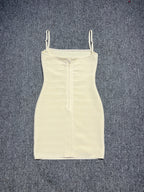 Ruched Spaghetti Strap Bodycon Mini Dress – Available in Pink, Yellow, Blue & Purple