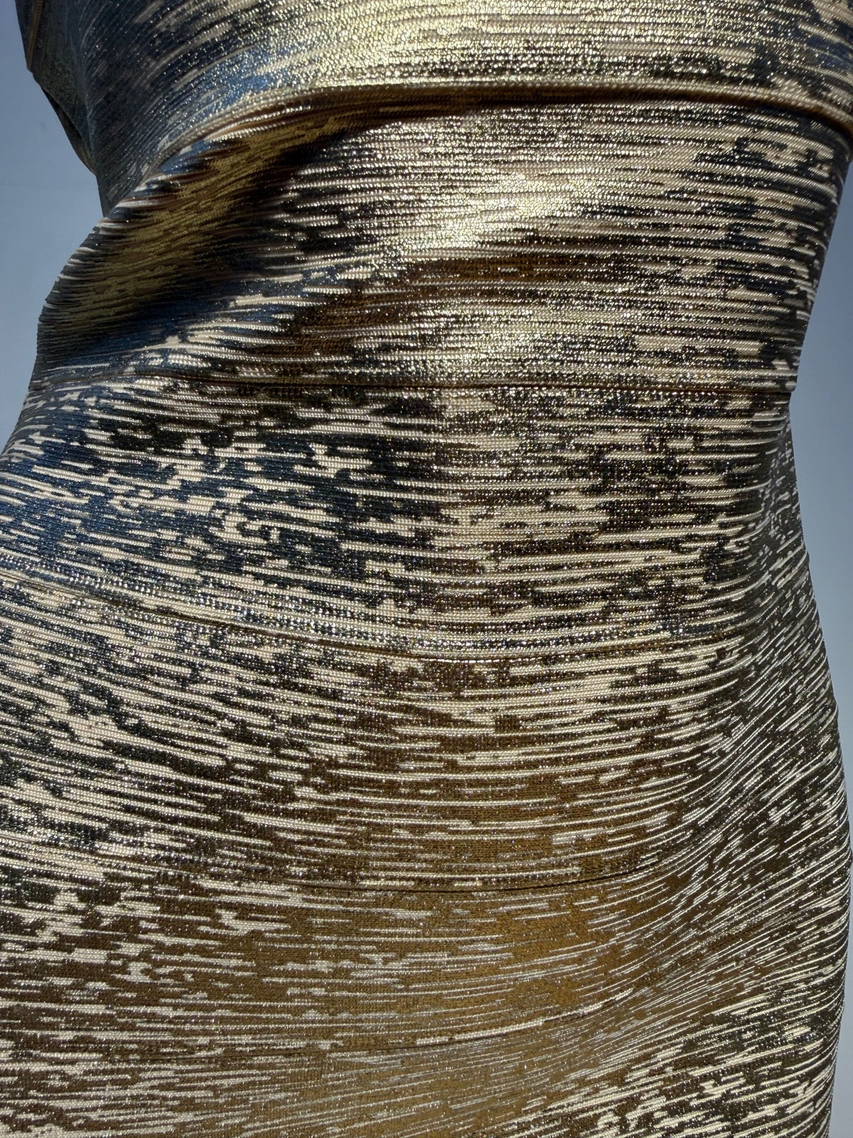 Gold Metallic Bodycon Dress – Square Neck Spaghetti Strap Mini Dress